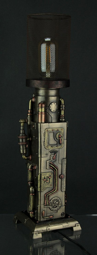Steampunk Industrial Piping Tower Beacon Clock Mesh Table Lamp