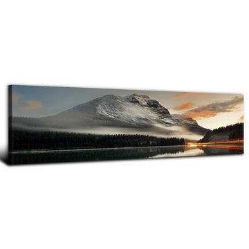 Sunset Mountain Landscape Canvas Wall Art Wall Decor 14x48" Black and White Nature Forest River Scenery Picture