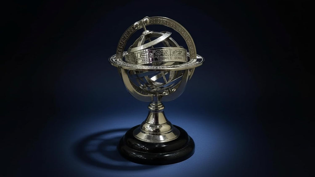 Brass Armillary Sphere Astrolabe On Black Wooden Base Nautical Gift Rustic Vintage Home Decor Gifts