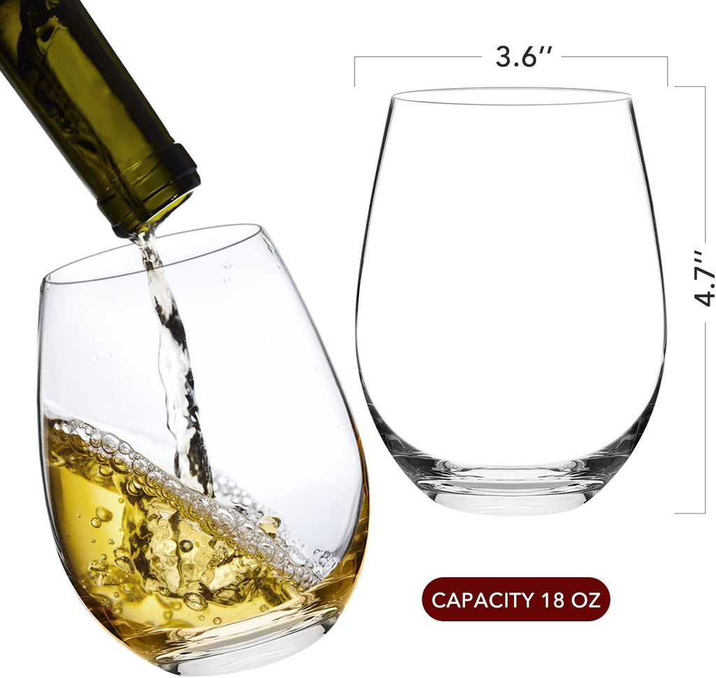 Stemless Wine Glasses Set of 6, Hand Blown Premium Crystal Red Wine or White Wine Glass 18Oz - Hand Crafted by