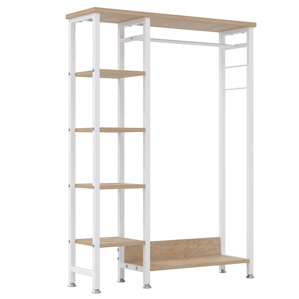 Open Garment Clothing Rack, Free-Standing Heavy Duty Storage Closet with 5 Shelves and Hanging Rod for Small Spaces