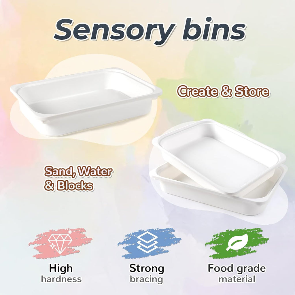 Kids Sensory Art Table for Toddlers 1-3 with Chairs, Storage Bins & Shelves