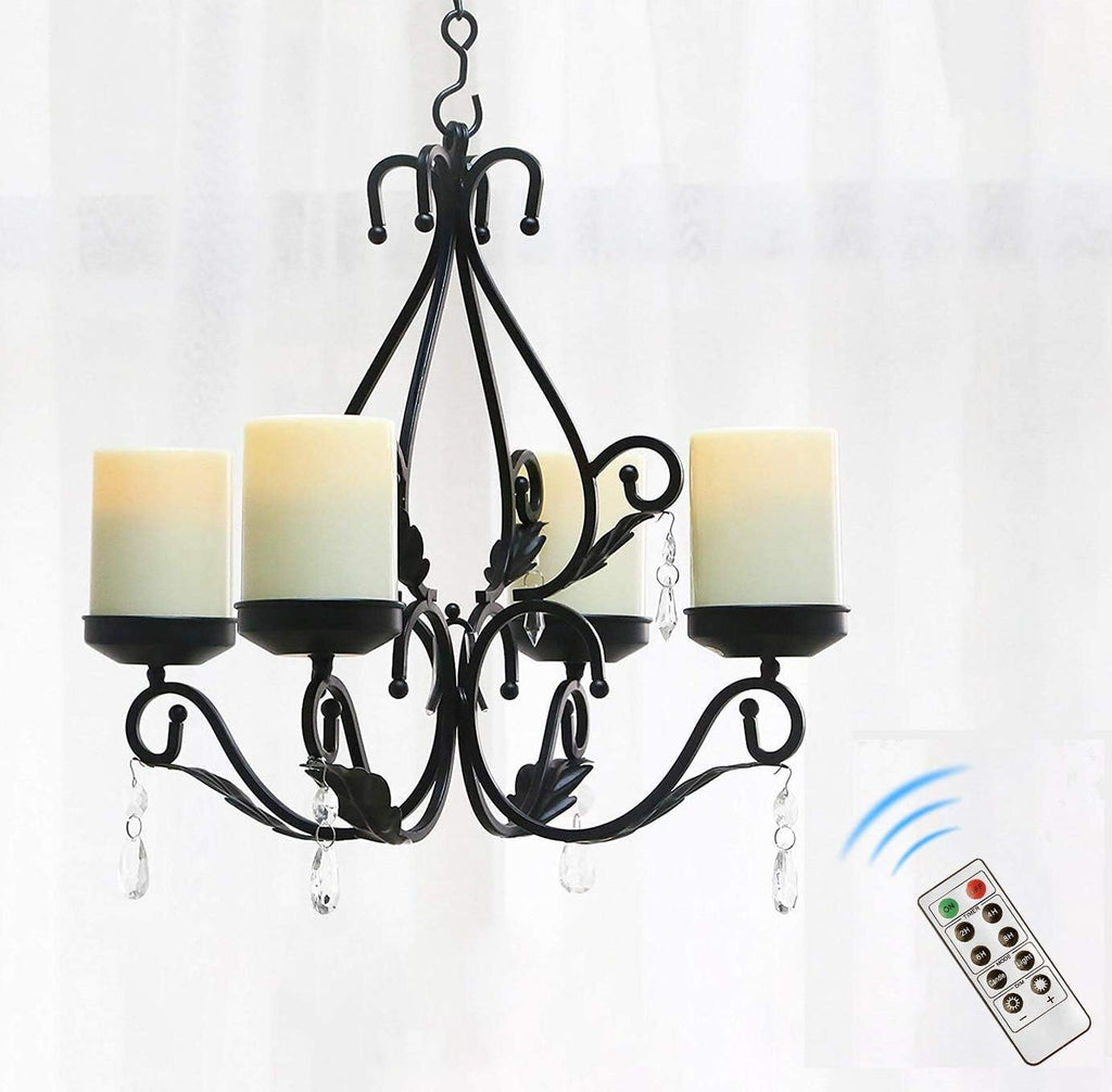 Flameless Candles Chandelier 4-Light Waterproof Crystal Metal Wall Sconces Modern Farmhouse Table Lamp with Remote