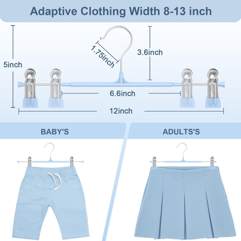 Pants Hangers with Clips for Women 50 Pack, 12Inch Adjustable Heavy Duty Skirt Hangers, Space Saving Non-Slip Shorts