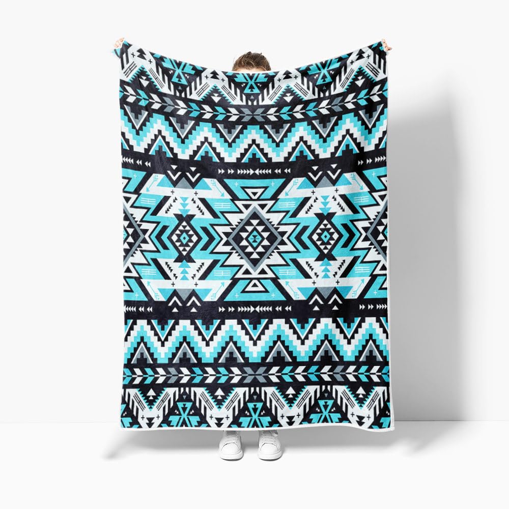 Southwestern Throw Blankets, Tribal Aztec Soft Cozy Flannel American Native Ethnic Geometric Mexican Western Boho