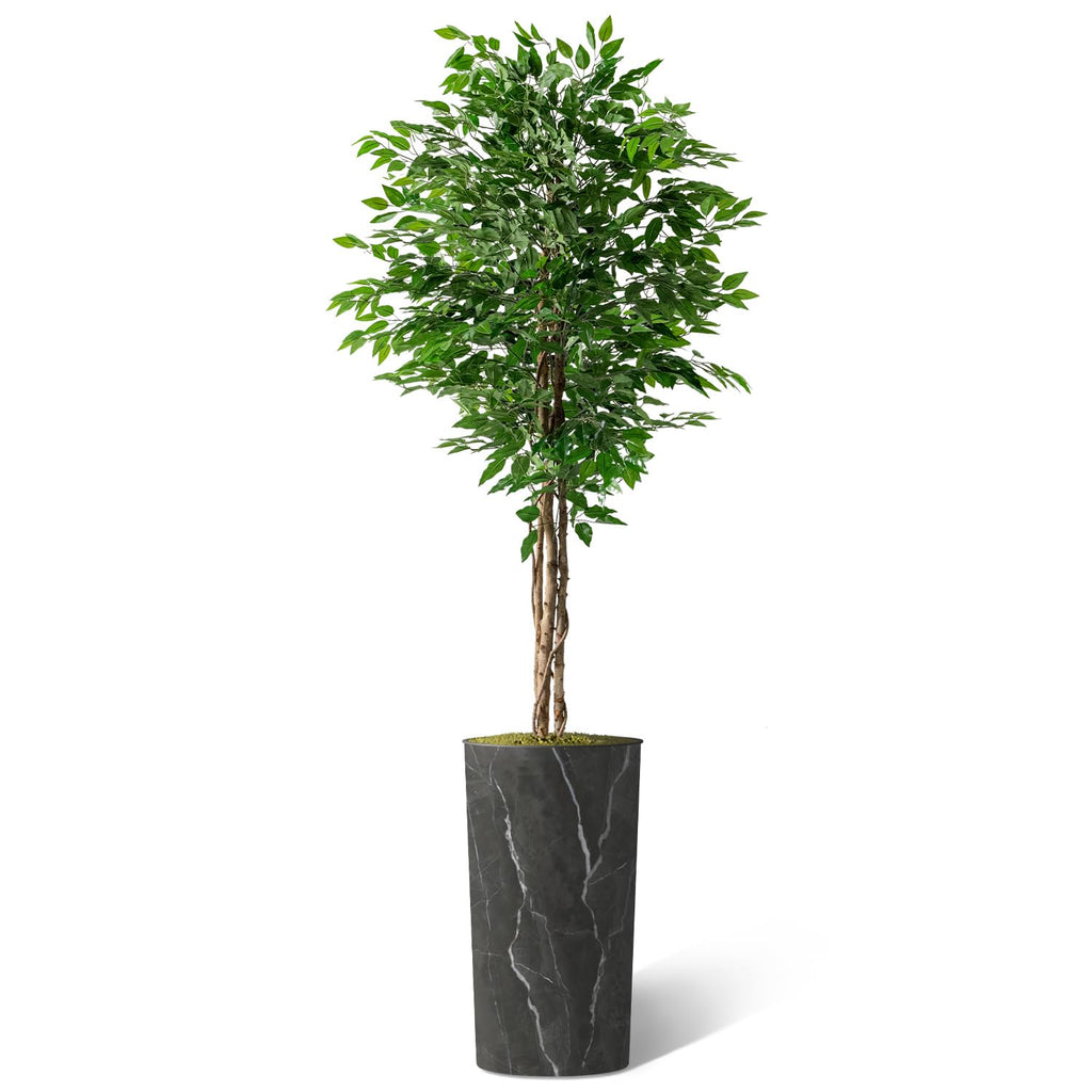 Artificial Tree in Modern Granite Effect Planter, Fake Ficus Silk Tree for Indoor and Outdoor Home Decoration - 75"