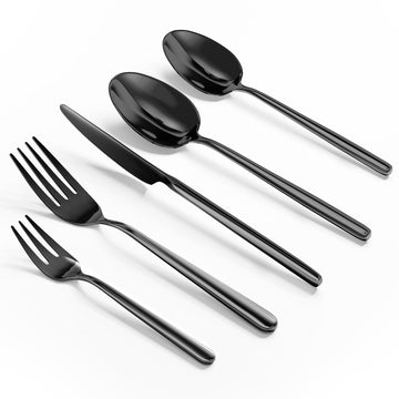 Oval Black 20-Piece Silverware Set, Forged Stainless Steel Flatware Set with European Design, Modern Cutlery Set