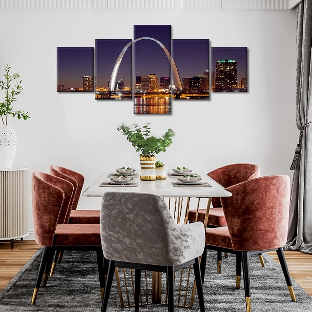 St. Louis Skyline City Canvas Wall Art Room Decor Cityscape Missouri Pictures Artwork Painting 5 Piece Picture Office