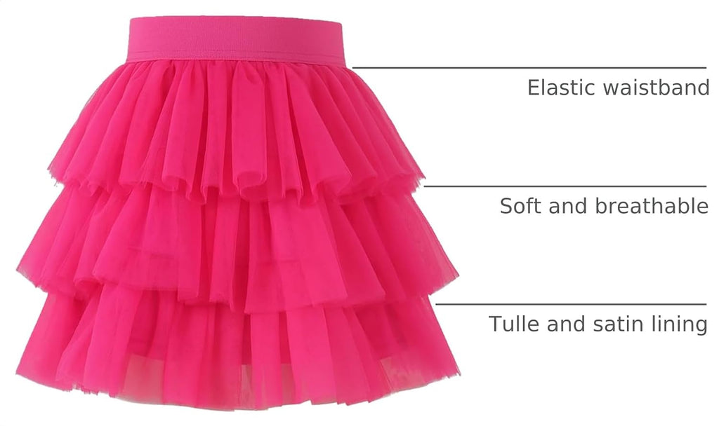 Girls Layered Tutu Skirt Ruffle Tiered Tulle Party Dance Skirt