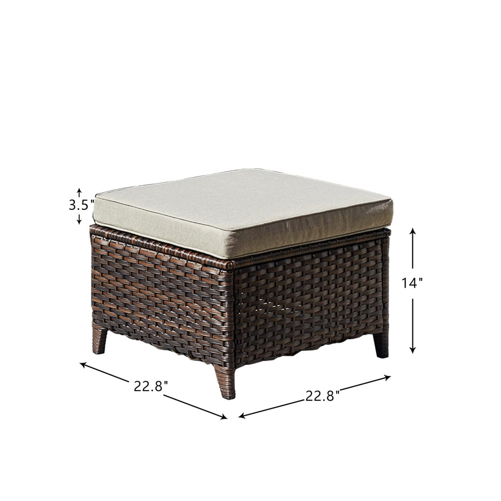 Outdoor Ottomans Set of 2 PE Wicker Steel Frame Outdoor Footstool, Backyard, Additional Seating, Side Tables with