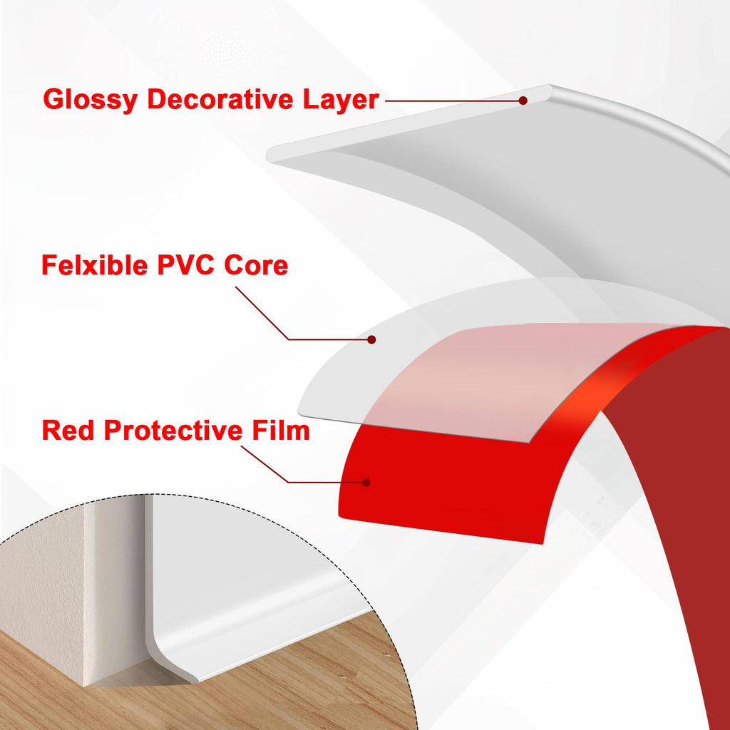 Wall Baseboard Trim 4 Inch x 10 Feet, Flexible Self-Adhesive Rubber Baseboard for Walls, Peel and Stick Wall Molding