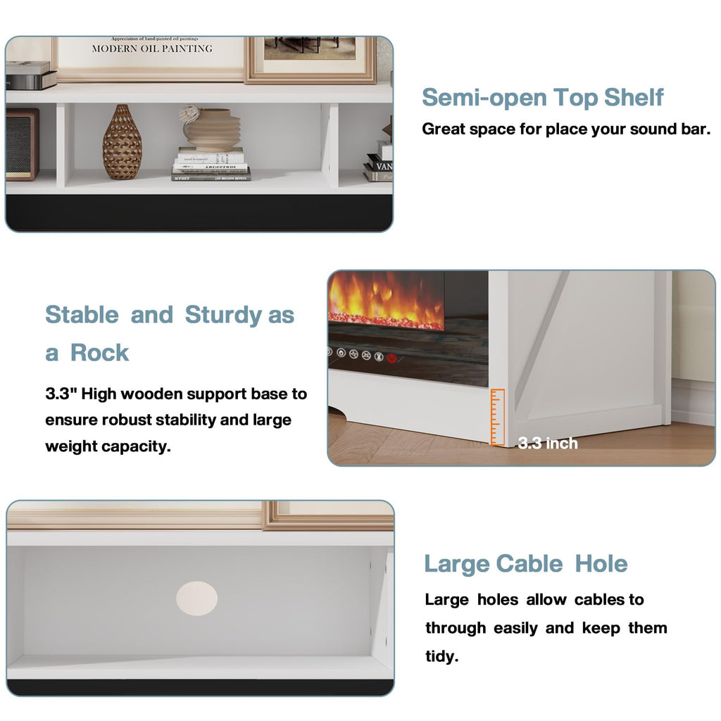 65"FireplaceTVStandwithGlassElectricFireplacefor75inchTVs