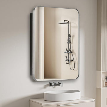 16" x 20" Bathroom Medicine Cabinet with Mirror Door, Brushed Nickel Stainless Steel Frame, Recessed or Surface