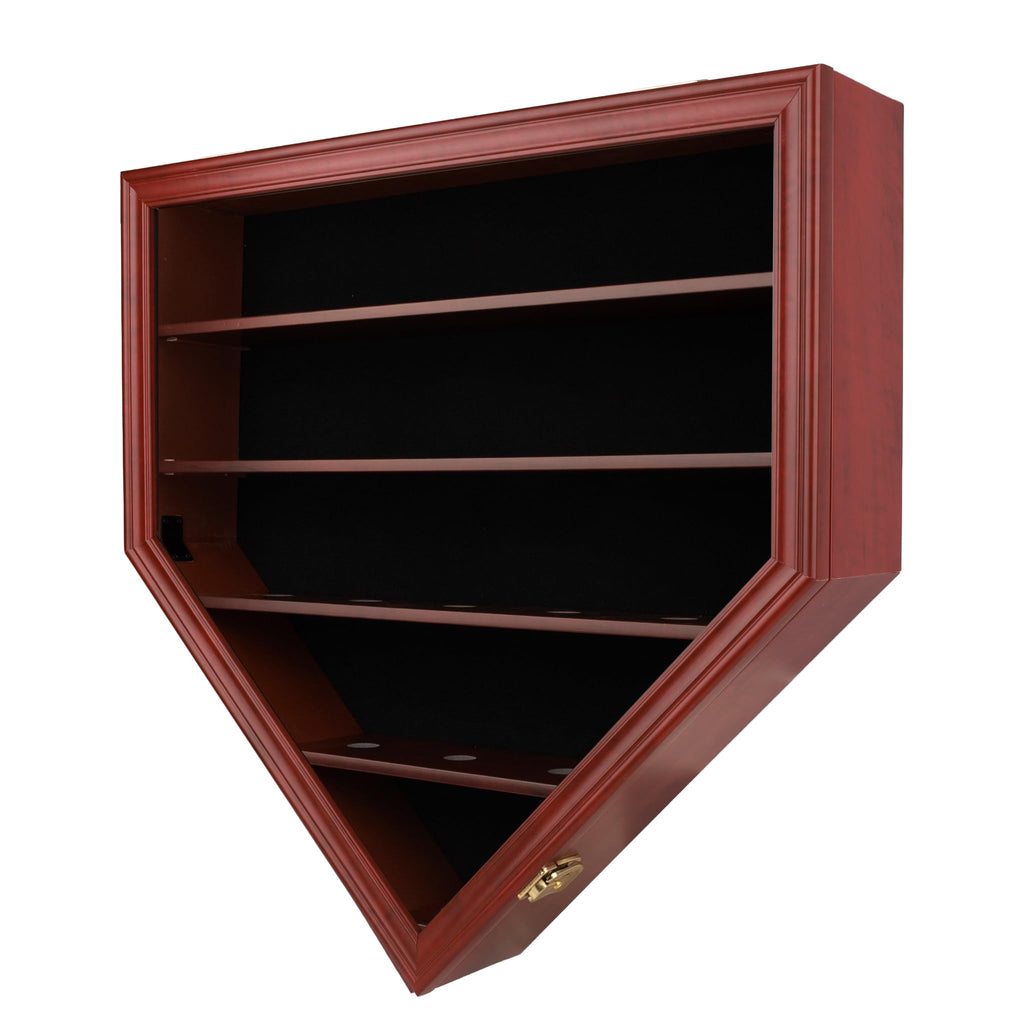 Baseball Display Case Wall Cabinet Holder Shadow Box 21 Slots UV Protected Lockable Cherry Finish