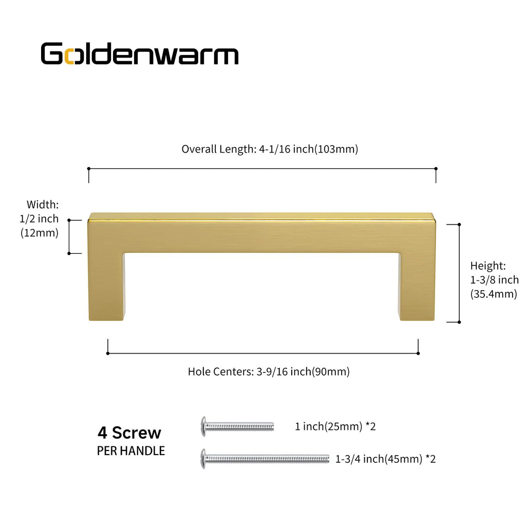 50 Pack 3.5 Inch Gold Cabinet Handles Brushed Gold Cabinet Pull