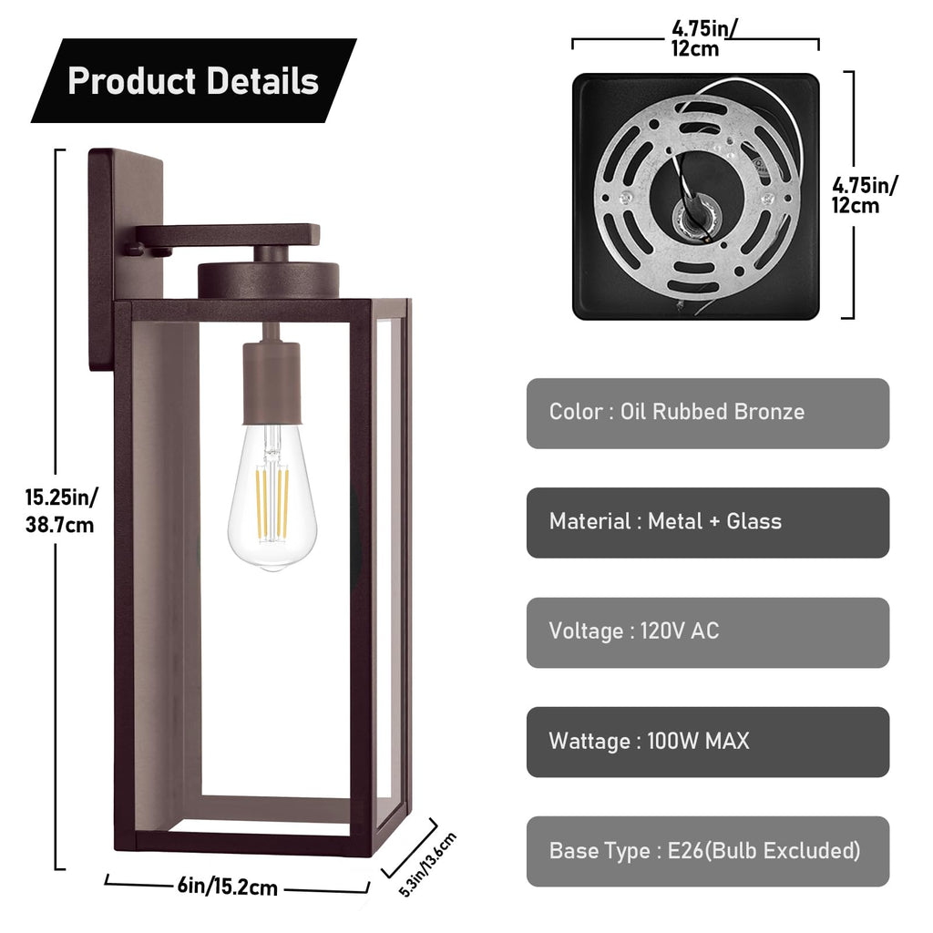 15'' Large Outdoor Wall Lights, Porch Lights Oil-Rubbed Bronze