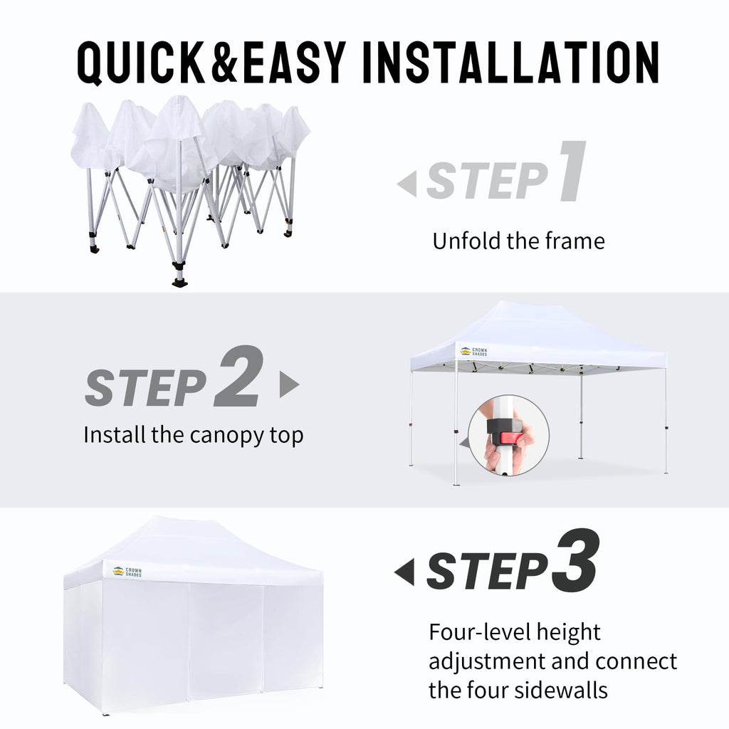 10x15 Commercial Pop Up Canopy Tent with Sidewalls, White