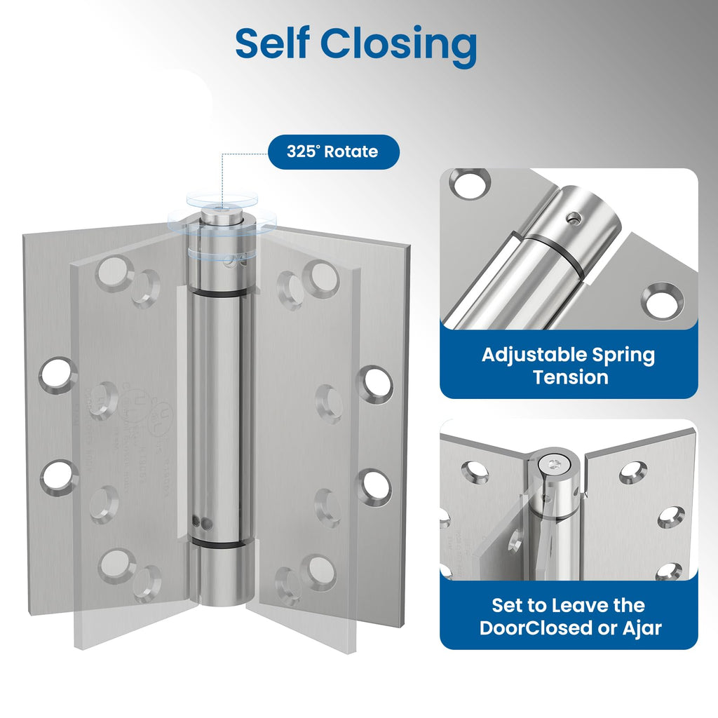 3 Pack Self Closing Door Hinges 4.5 Inch Spring Hinge, Brushed Nickel