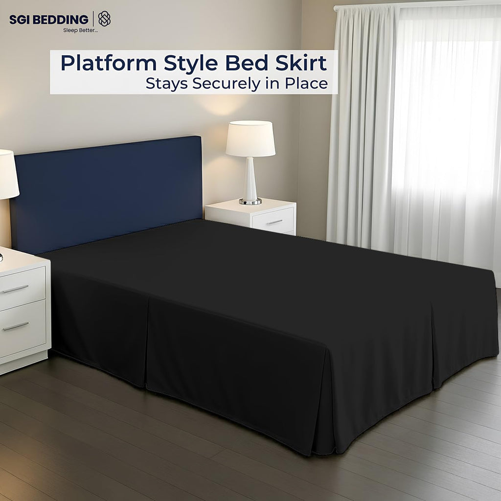 18 inch Drop Bed Skirt - Platform Style with Secure Fit, Classic Tailored Look, Elegant Pleated Style Dust
