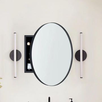 Surface Mount Black Round Circle Bathroom Medicine Cabinet with Mirror Circlular Shaped Stainless Steel Metal Framed
