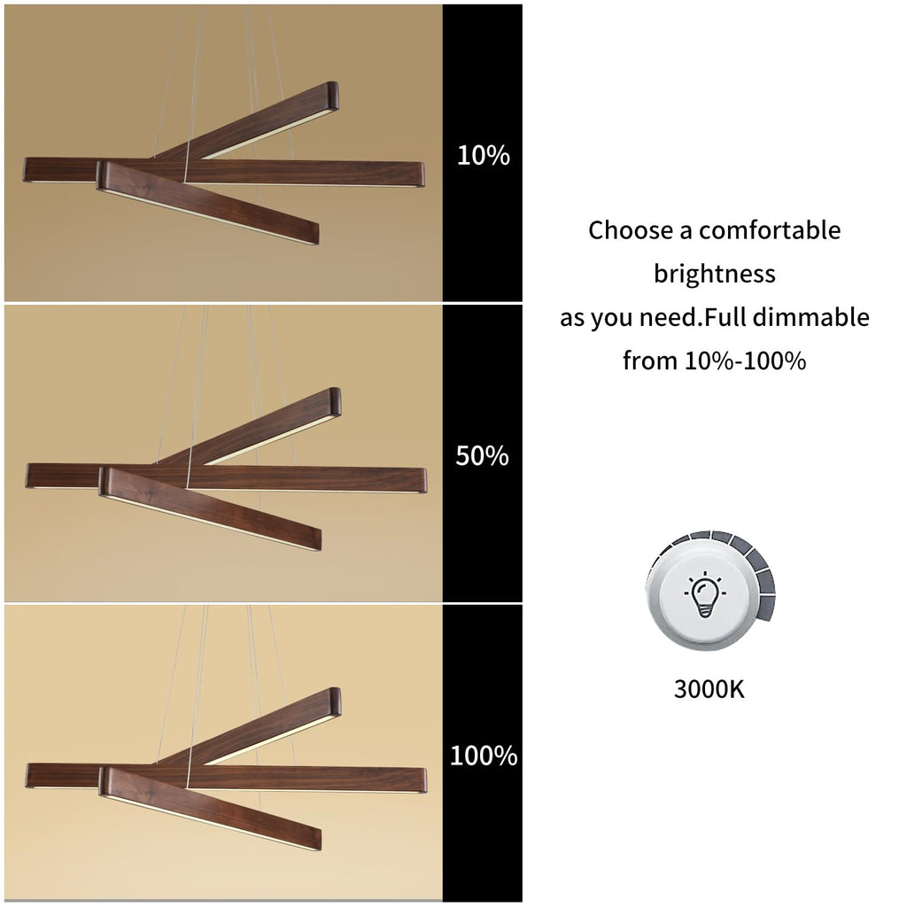 Linear Pendant,Dining Room Light Fixture,Modern Led Chandeliers,Dimmable Wood Ceiling Pendant Light,45W