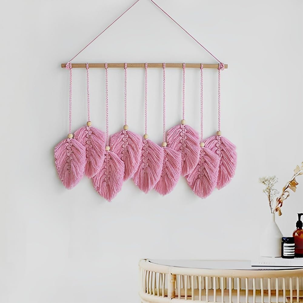 Macrame Art Tapestry - Boho Chic Woven Wall Hanging Decor, Modern Bohemian Feather-Shaped Decorations, and