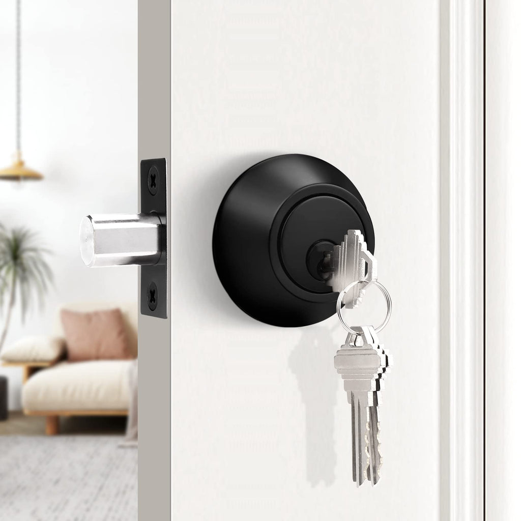 2 Pack Black Double Cylinder Deadbolt Lock, Round Keyed Both Side Door Lock, Keyed Alike