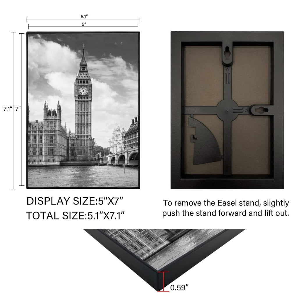 Front Loading Black Picture Frame 5x7 Set of 10 Wall and Table Mounting