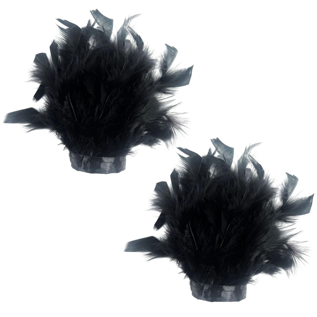 Turkey Feather Gloves Wrist Cuffs Natural Fluffy Feather Trim Fringe for Clothing DIY Dress Crafts Wedding - 2 Pcs