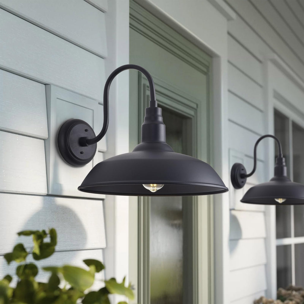 16 Inch Dome Barn Light for Porch, Large Gooseneck Outdoor Light Fixture for Farmhouse, Barn Style Exterior Patio