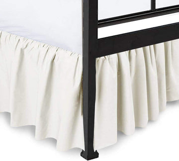 Split Corners Dust Ruffled Bed Skirt with Platform Three Sided Coverage -King, Ivory, 18 Inch Drop Soft Sheen and