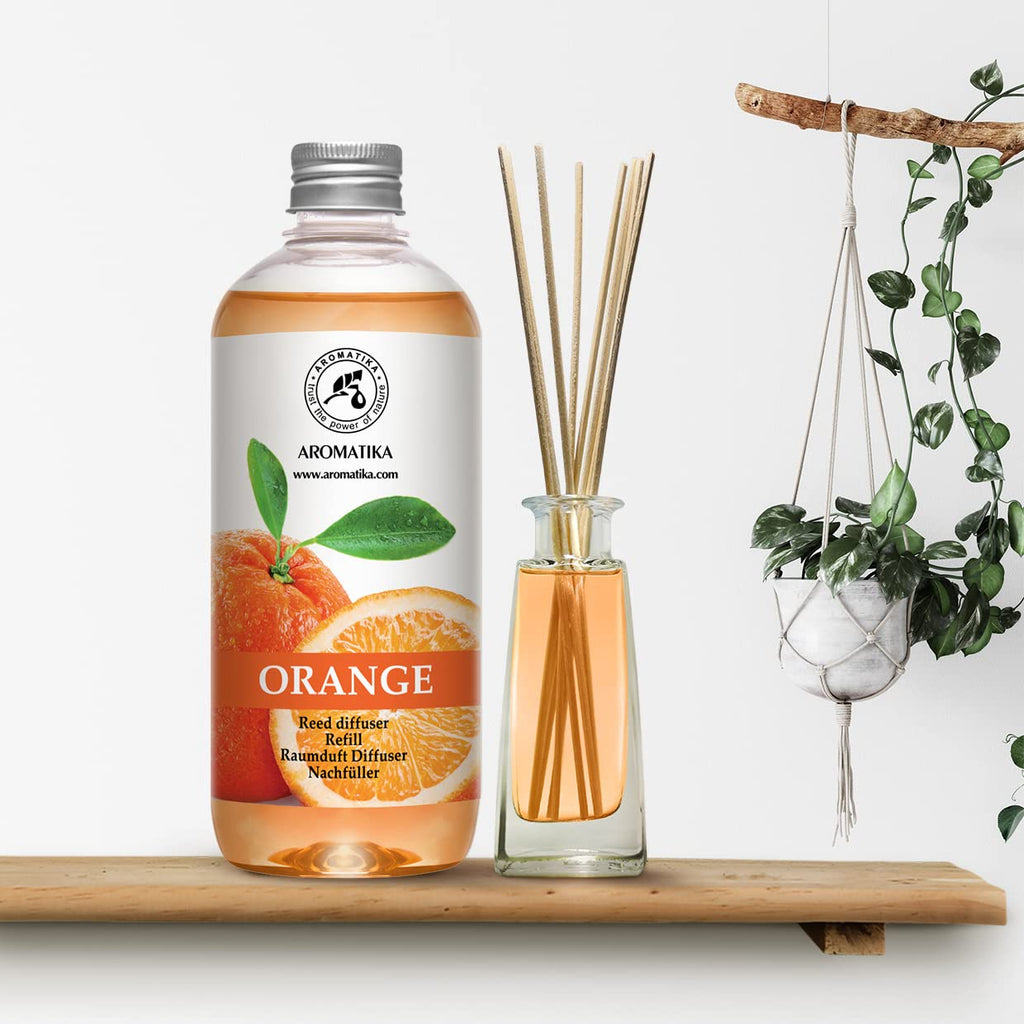 Orange Reed Diffuser Refill 17 Fl Oz (500ml) - Room Fragrance Diffuser with Natural Essential Orange Oil - Best for