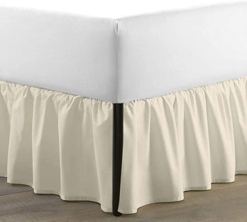 Queen Ruffled Bed Skirt, Split Corners, 18" Drop, Ivory | Dust Ruffle Bed Skirt with Platform, 3-Sided Coverage, 100%