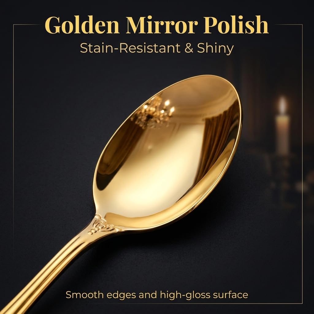 Silverware Set, 30 Pieces Retro Royal Silverware Set for 6, Anti-rust Stainless Steel Flatware Set Including Fork