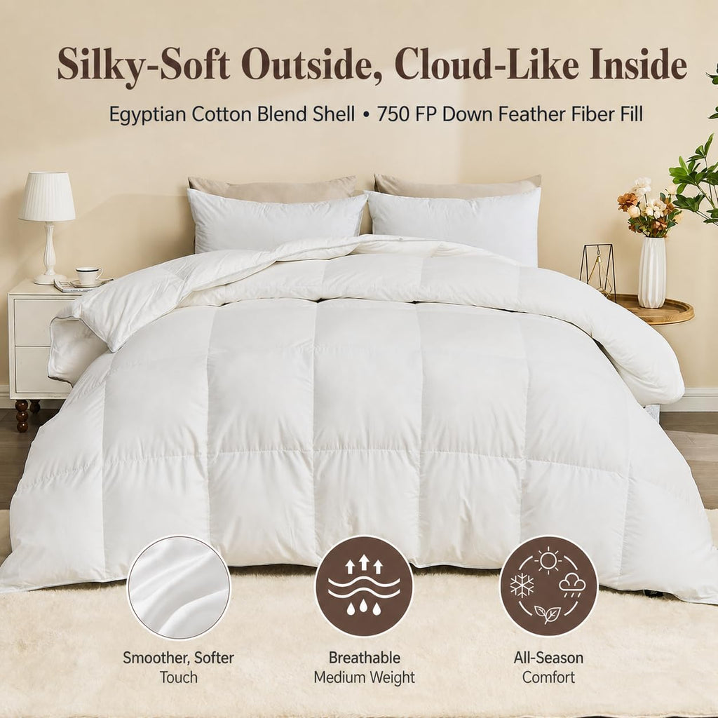 Feather Down Fiber Comforter King, All Season Duvet Insert