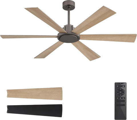 60 Inch Ceiling Fan without Light - 6 Plywood Blades, 6-Speed Reversible DC Motor