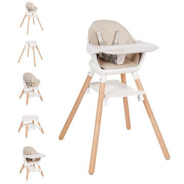 High Chair, 6 in 1 Wooden Convertible High Chairs for Babies and Toddlers, Booster Seat with Double Tray & Reversible