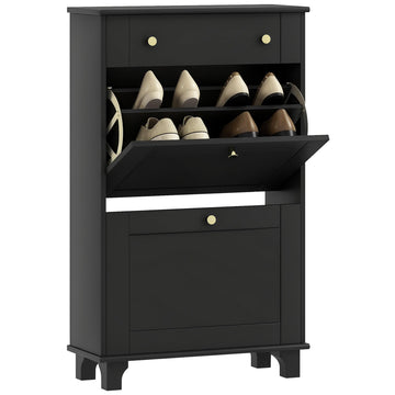 Narrow Entrance Shoe Cabinet 8 Pairs 60 x 23.5 x 98.5 cm Black