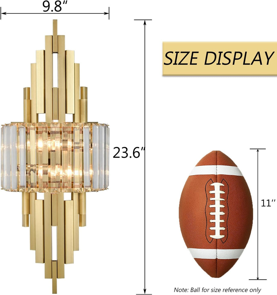 Modern Wall Sconces 2-Light Brushed Gold Wall Sconces Crystal Wall Light for Living Room Bedside Stairway Hallway