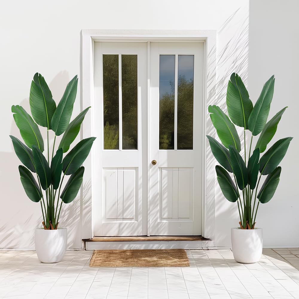 Artificial Bird of Paradise Plant 5 Ft Tall Fake Banana Plant for Indoors and Outdoors, Faux Palm Tree with Plastic
