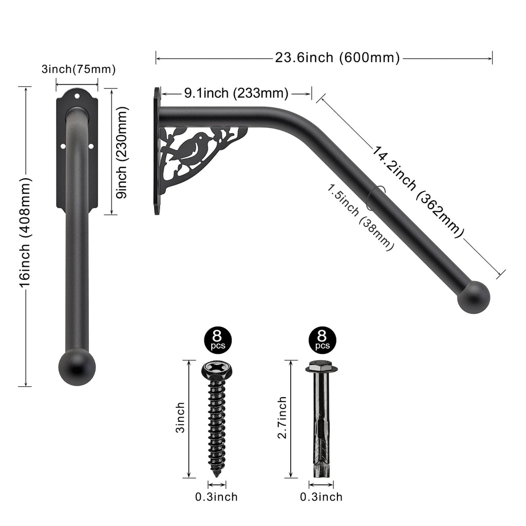 Handrails for Outdoor Steps Wall Mount Stair Railing for 1-3 Steps
