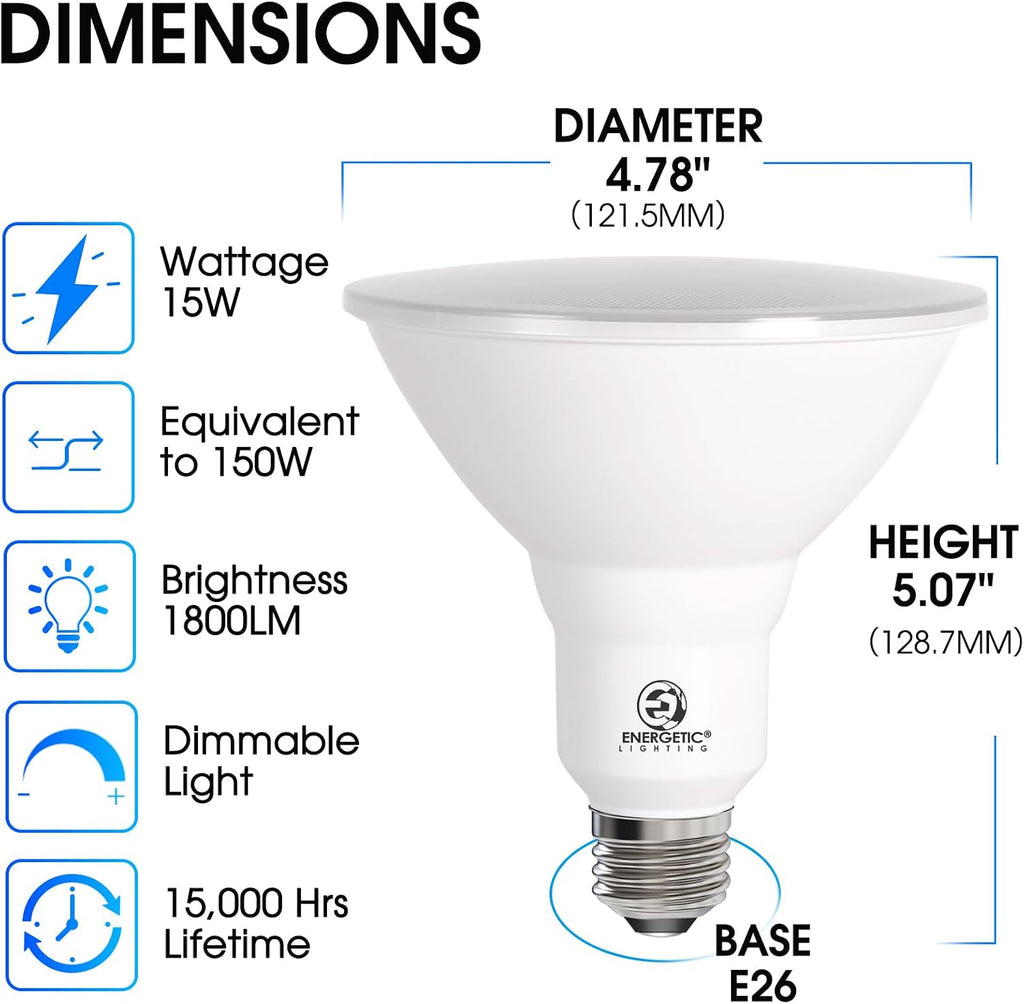 Energetic 5000K 1800 LM LED Flood PAR38 Light Bulb, 15W=150W, Wet Rated