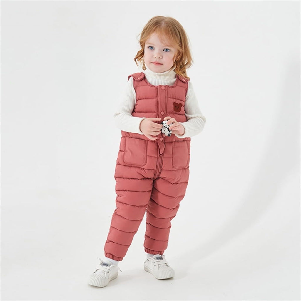 Boys Girls Snow Pants Kids Snowsuit Puffer Winter Warm Snowsuit Zip Up Quilted Down Overalls Windproof Ski Outfits