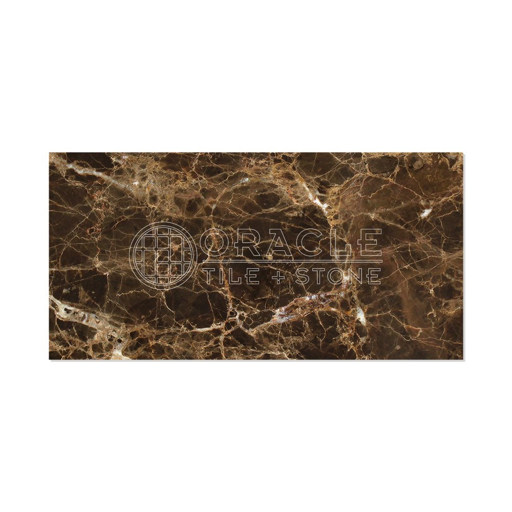 Emperador Dark Spanish Marble 6 X 12 Subway Field Tile, Brown, Polished, 1 Count, 2 Pieces