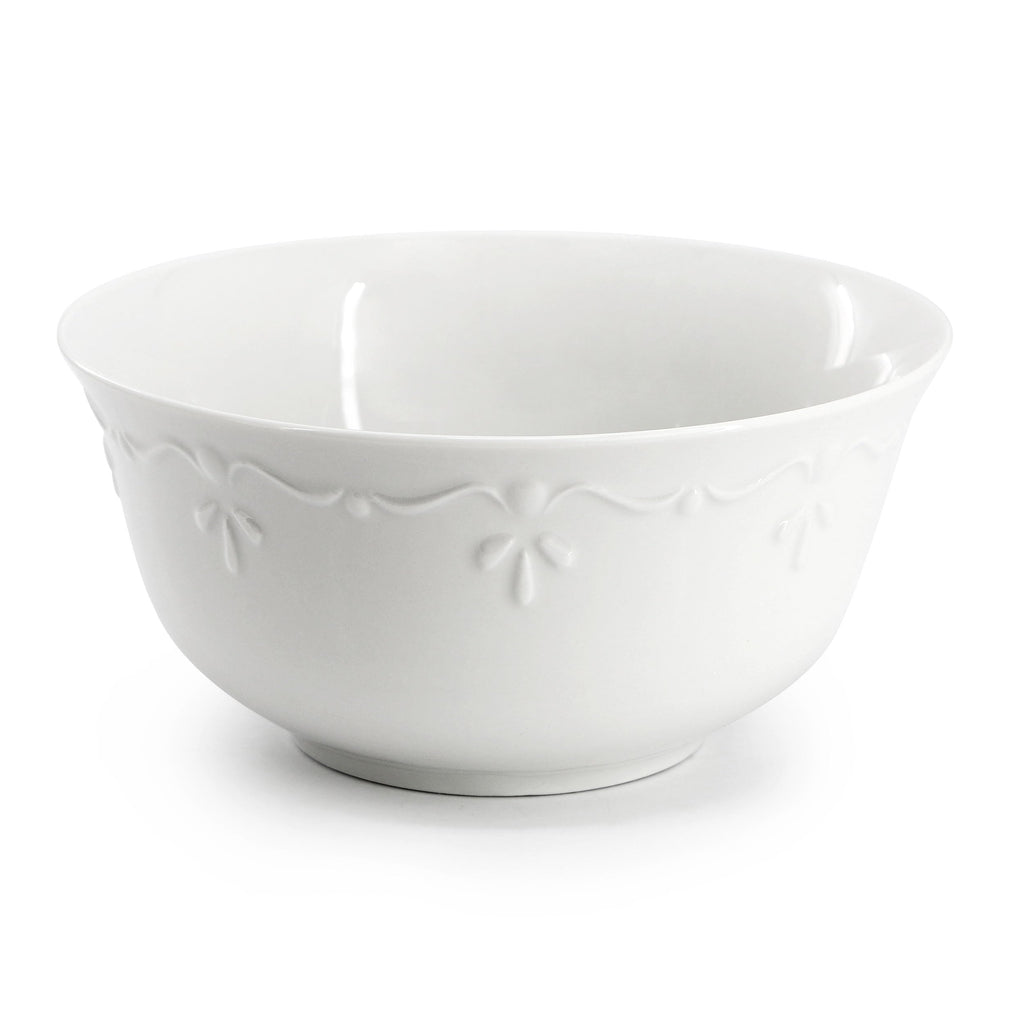 Henryi 16 Piece Embossed Rim Detail Porcelain White Dinnerware Set, Tableware Set, Serveware (16 Piece)