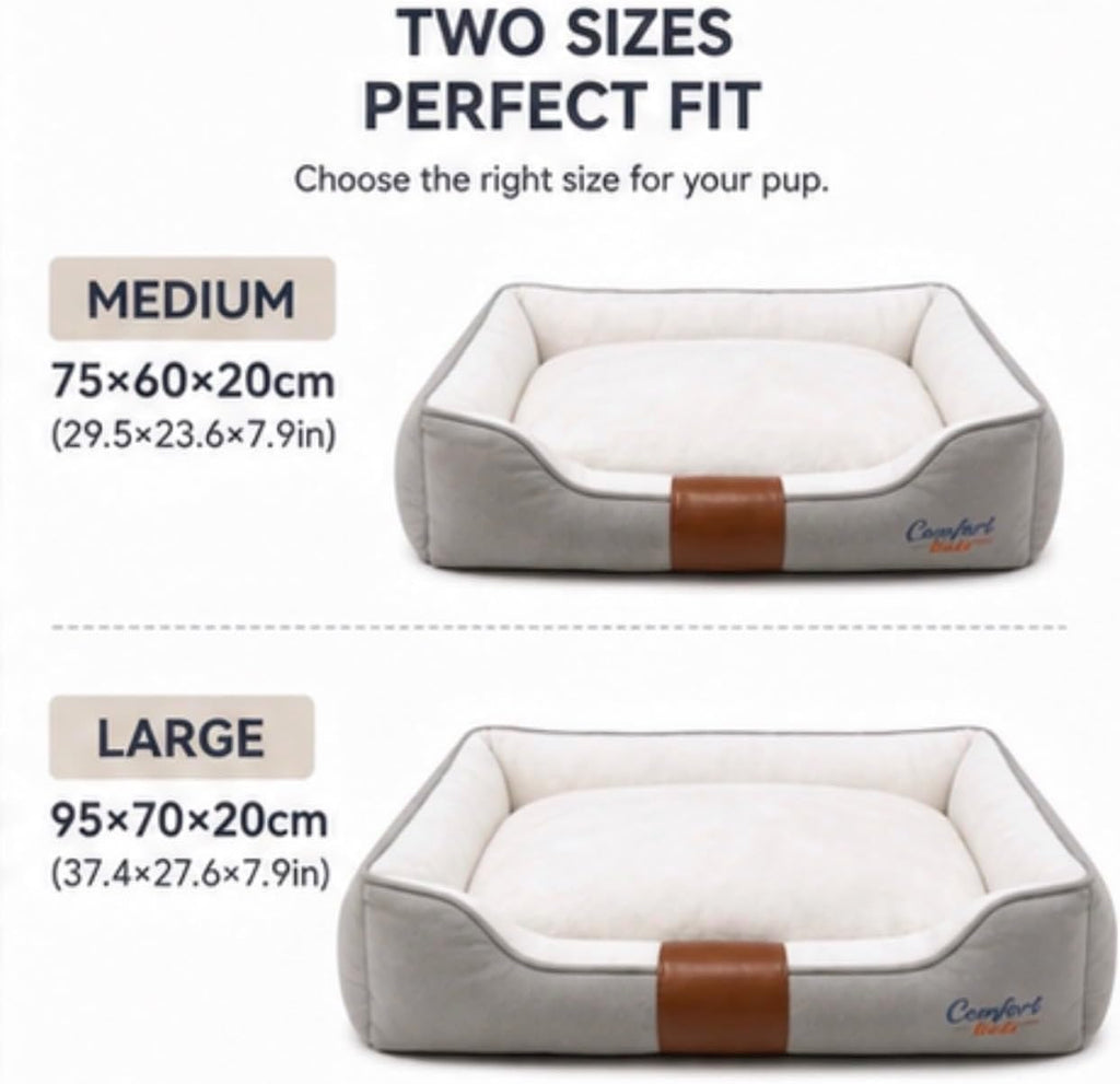 Luxury Orthopedic Dog Bed, x-Large, Canvas Exterior with Leather Accent, Plush Interior, Machine Washable, Waterproof