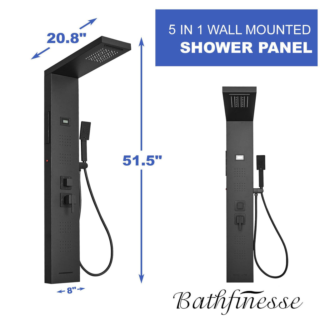 Black Shower Panel, Bathroom Shower Panel Tower System with Temperature Display Wall Mount