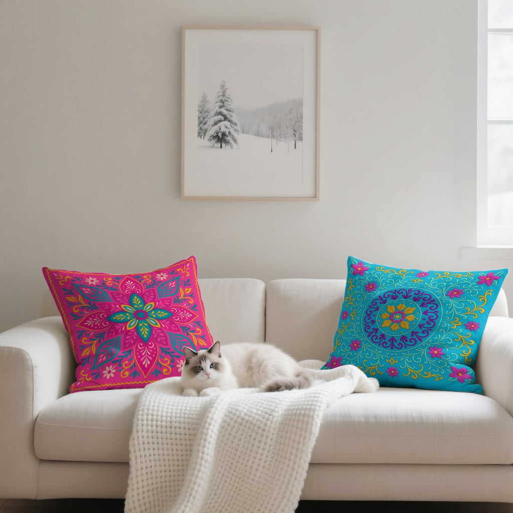 Boho Mandala Pillow Covers 18 x 18 Inches Set of 4 Colorful Floral Mexican Geometric Pillowcase Decoration Cushion