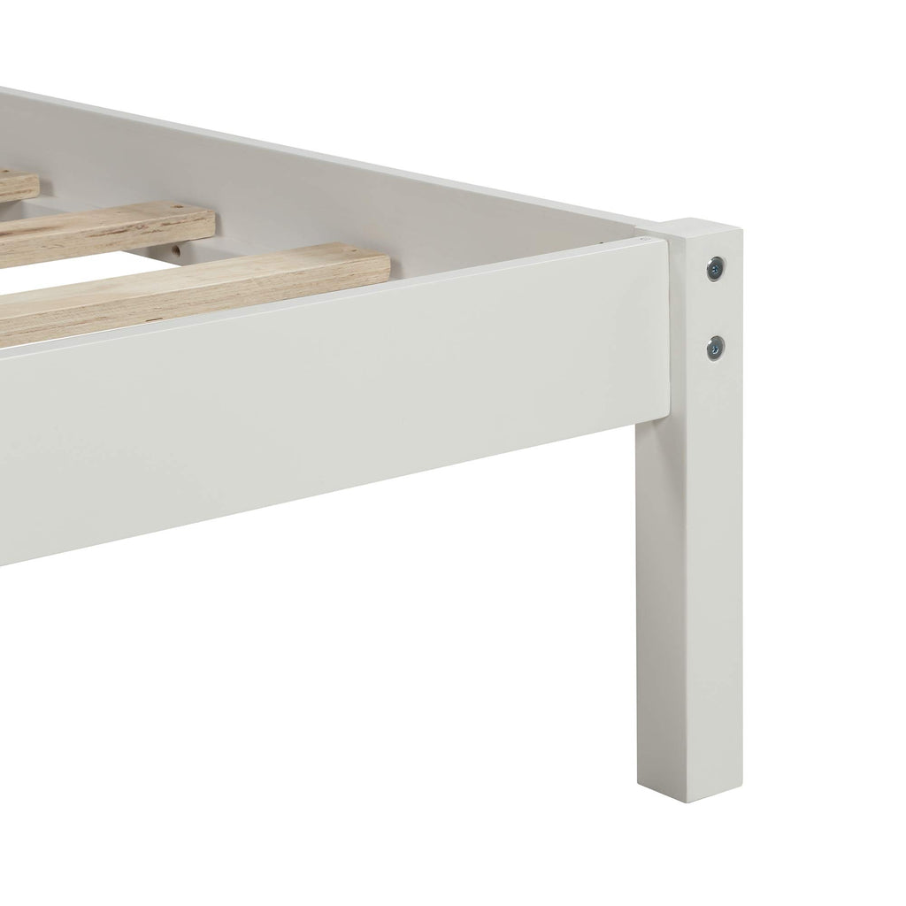 Modern Style White Solid Wood Full Size Platform Bed with Headboard/Footboard/Wood Bed Frame and Solid Wood Legs, No