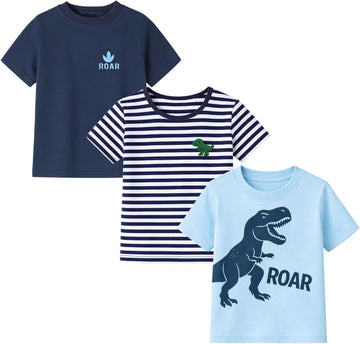 Boys T Shirts 3 Pack Toddler Boys Graphic Tee Shirts Cotton Short Sleeve Crewneck Tops for Little Boys